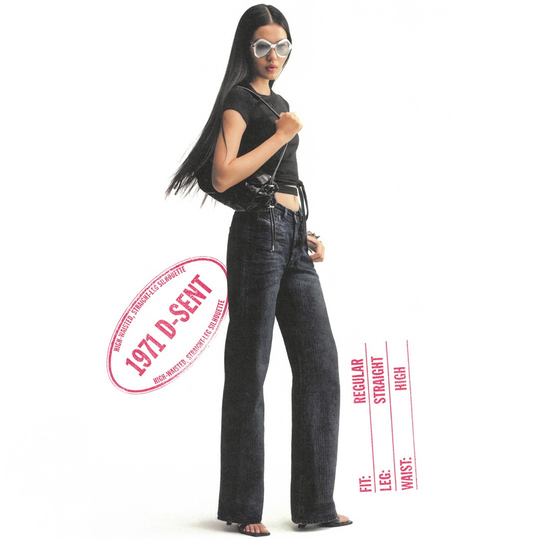 A woman wearing a pair of high-waisted jeans from Diesel